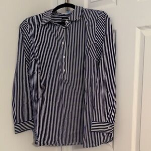 Talbots women’s  Navy and White Striped Button Down Shirt